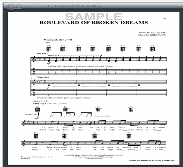 guitar chords for boulevard of broken dreams