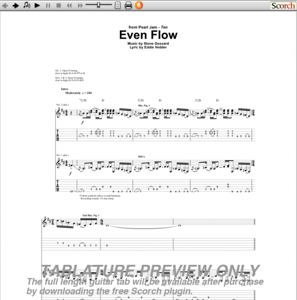 Pearl Jam Even Flow Guitar Tab: Free Pearl Jam Guitar Tabs