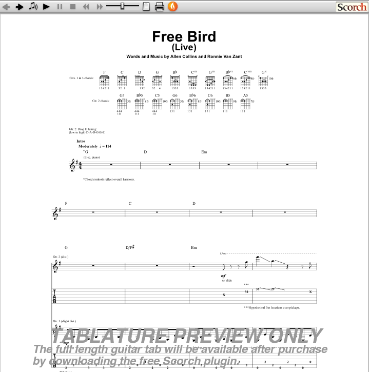 Lynyrd Skynyrd Free Bird Guitar Tab Free Lynyrd Skynyrd Guitar Tabs