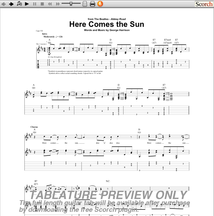 The Here the Sun Guitar Tab Free Beatles Guitar