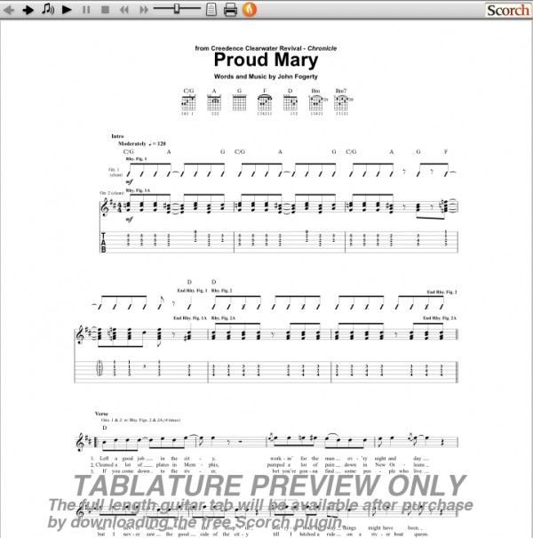 CCR Proud Mary Guitar Tab : Free CCR Guitar Tabs