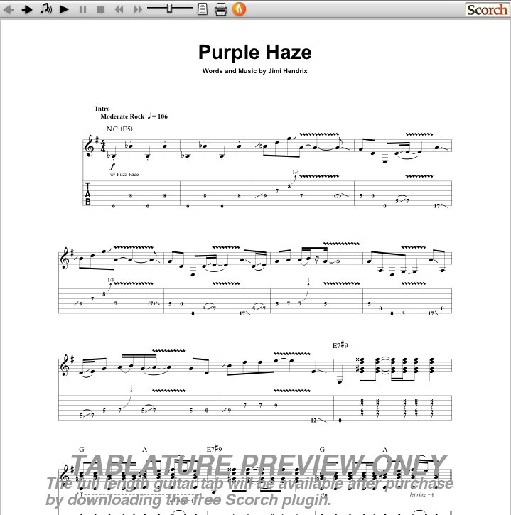 purple haze guitar tabs