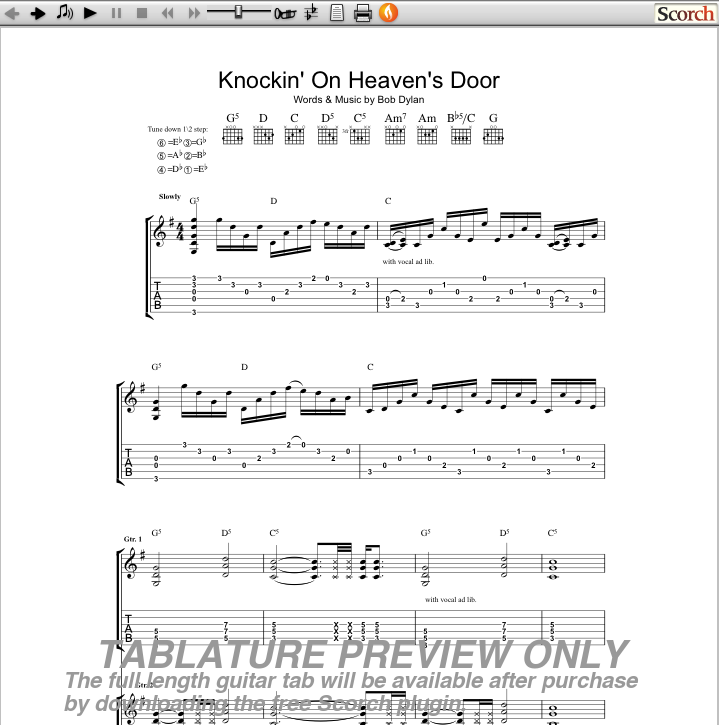 Guns N Roses Knockin On Heaven S Door Guitar Tab Free Gnr