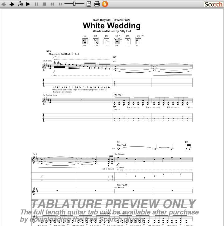Get the officially licensed TAB for “White Wedding” Guitar TAB Available 