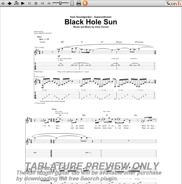 Soundgarden Black Hole Sun Tab