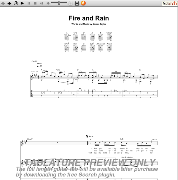 James Taylor Fire And Rain Guitar Tab Free James Taylor Guitar Tabs