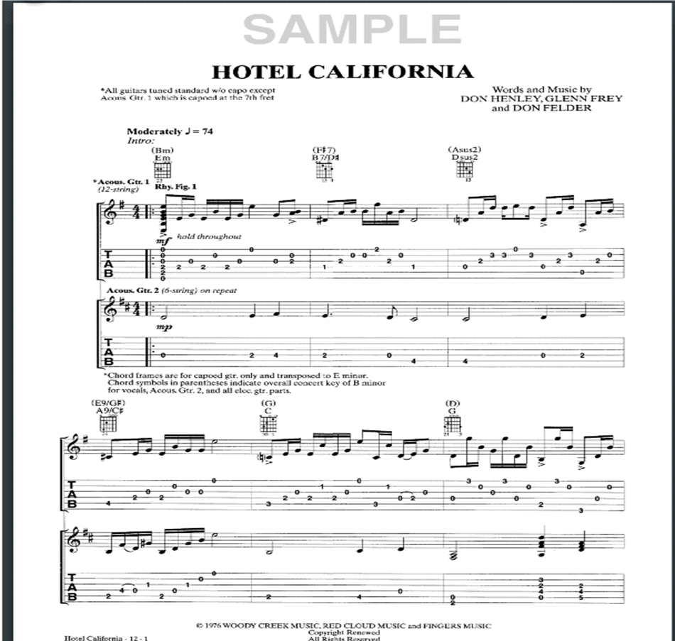 The Eagles Hotel California Tab Pdf