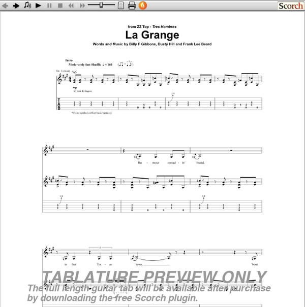 ZZ Top La Grange Tab : Free Guitar Tab
