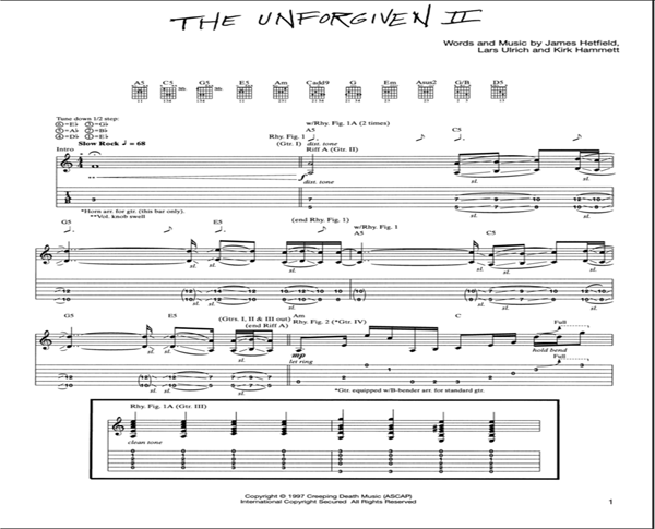 metallica unforgiven guitar pro tab download