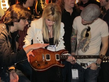 Orianthe and Shinedown's Zack Myers at the PRS booth at NAMM 2011