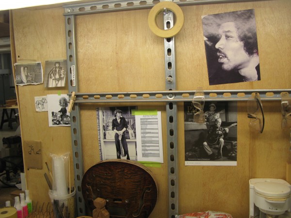 Pics of SRV, Hendrix and Les Paul at a work station; it makes sense that PRS employees would know their guitar heros!