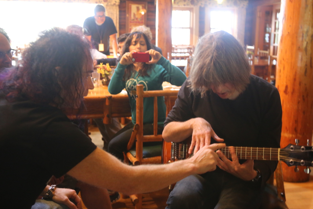 Tobias Hurwitiz and Mike Stern working through a riff - photo credit: Steven Pickel 