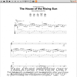 The Animals House of the Rising Sun Guitar Tab : Free Animals Guitar Tab