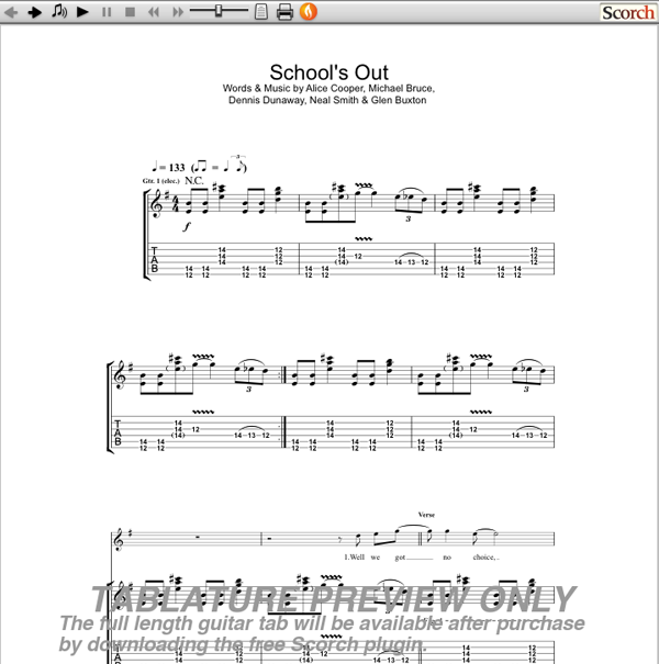 Alice Cooper School s Out Guitar Tab Free Guitar Tab Alice Cooper School s Out Guitar Tab Free Guitar Tab