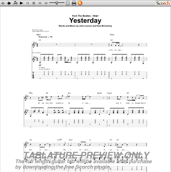 The Beatles Yesterday Guitar Chords