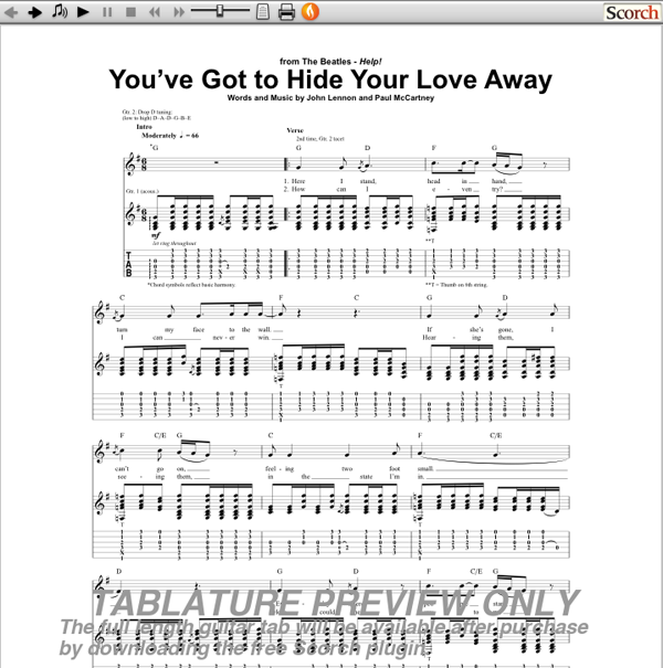 The Beatles Youve Got To Hide Your Love Away Guitar Tab Free Guitar Tab