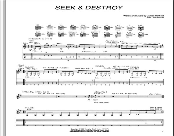 Metallica Seek and Destroy Guitar Tab.