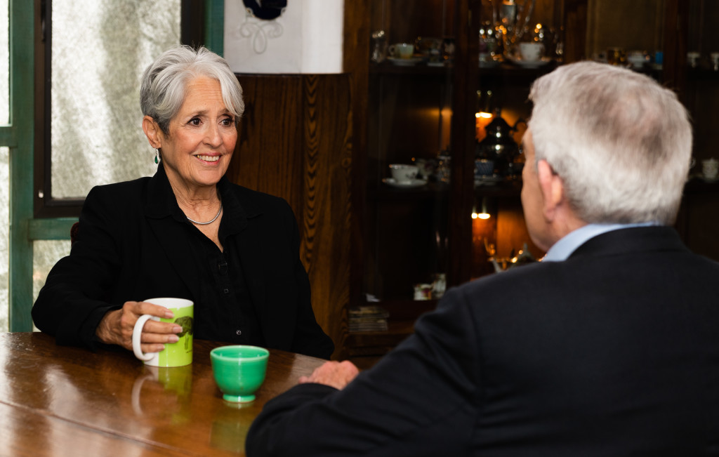 Joan Baez with Dan Rather on AXS TV - Photo credit: Stewart Marcano